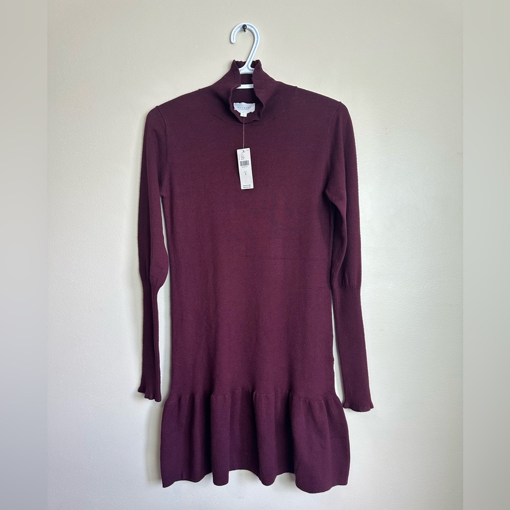 Anthropologie Sundays Burgundy Knit Long Sleeve Ruffle Hem Dress Size S - Picture 2 of 12
